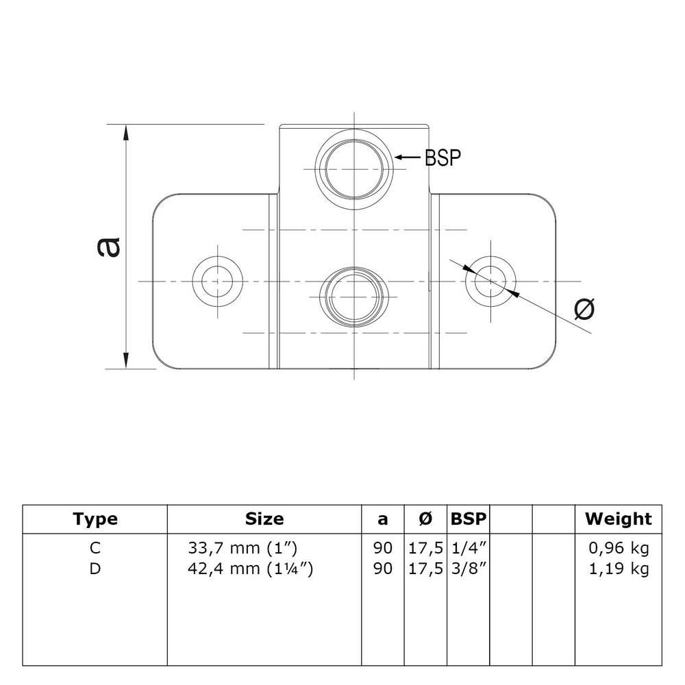 Buiskoppeling Extra zware boeiboordbevestiging horizontaal-C / 33,7 mm